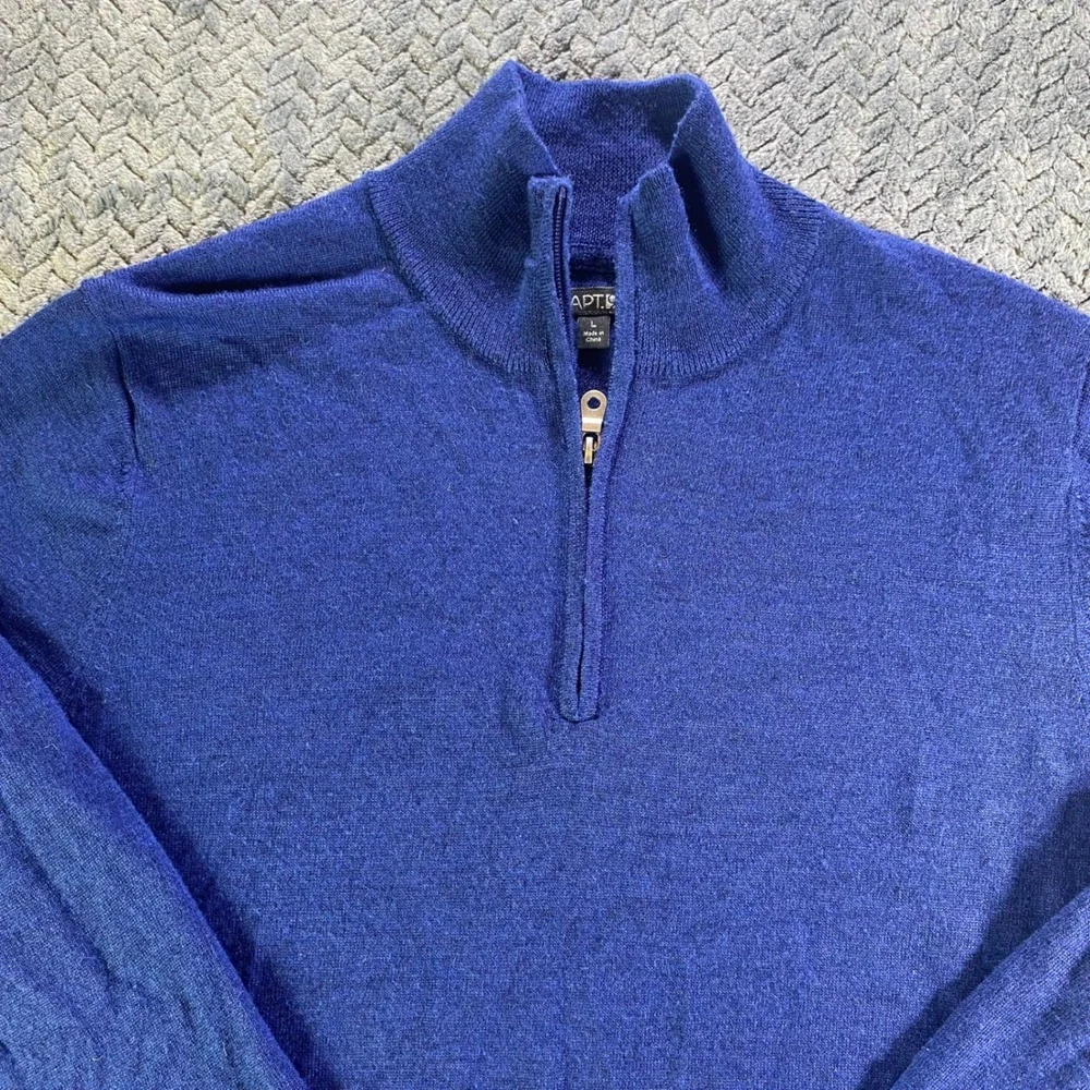 APT 9 Mens Blue Merino‎ Wool Blend Quarter Zip Sweater Size Large